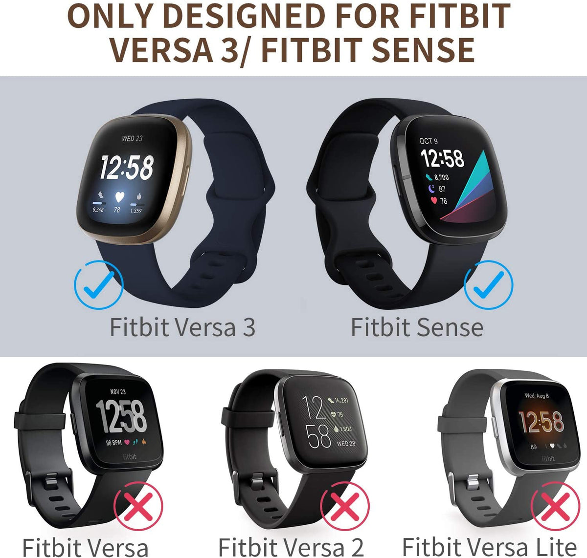 Fitbit Versa 3 / Fitbit Sense Soft TPU Sport Replacement Wristband