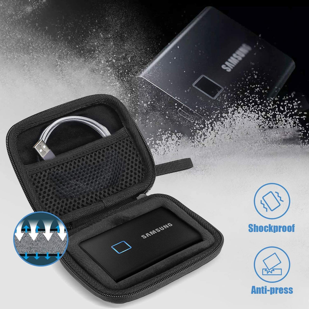 Navor Hard Carrying Case for Samsung T7 Shield / T7 Touch / T7 Portable SSD 500GB–4TB