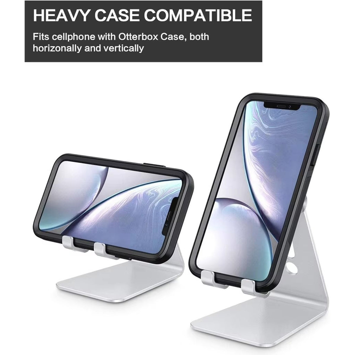 Navor Adjustable Aluminum Phone Stand for Desk, Foldable-Silver