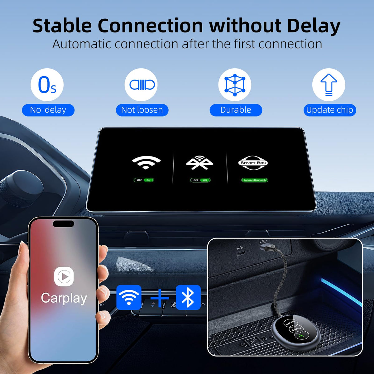 Wireless CarPlay Adapter USB-A USB-C for Factory Wired CarPlay iOS 10+