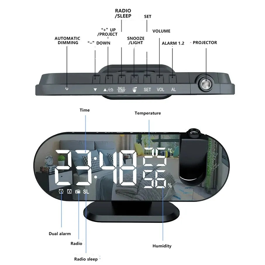 navor Projection Clock with USB Charging Port