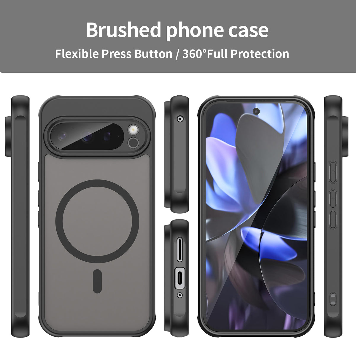 Navor Magnetic Case for Google Pixel 9 Pro 2024 with Screen Protector, Shockproof case- Black