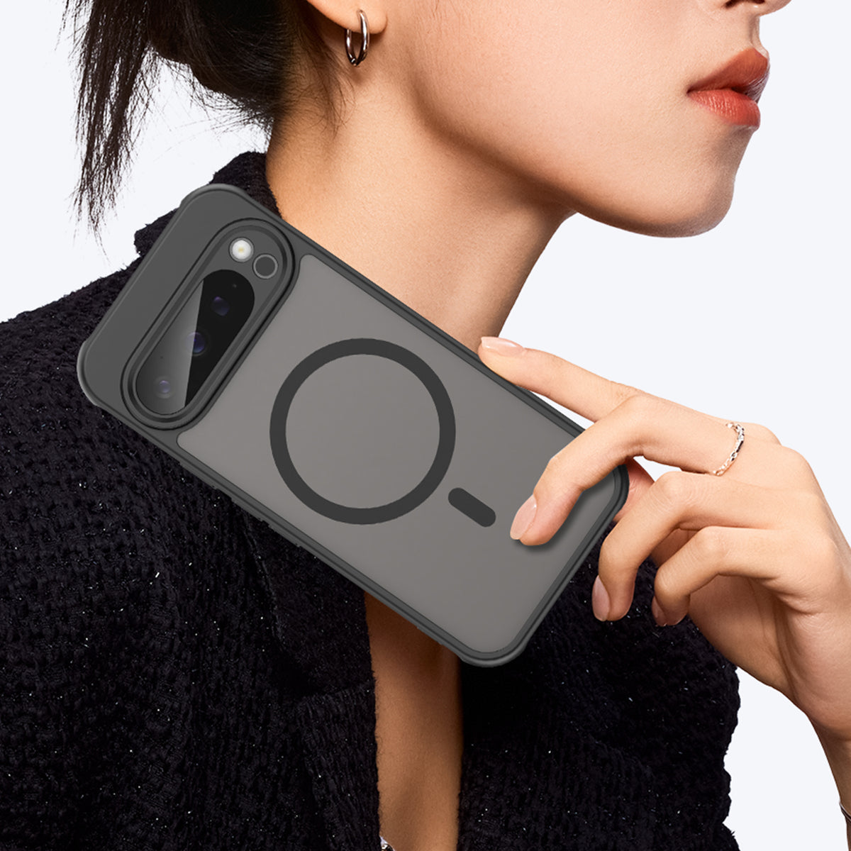 Navor Magnetic Case for Google Pixel 9 Pro 2024 with Screen Protector, Shockproof case- Black