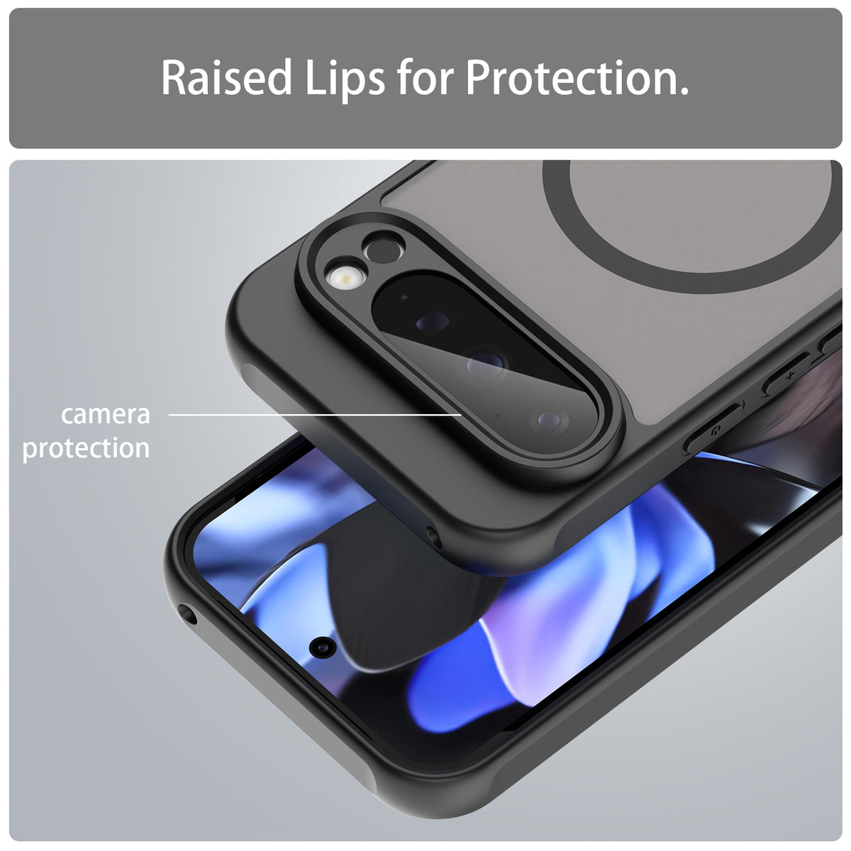 Navor Magnetic Case for Google Pixel 9 Pro 2024 with Screen Protector, Shockproof case- Black