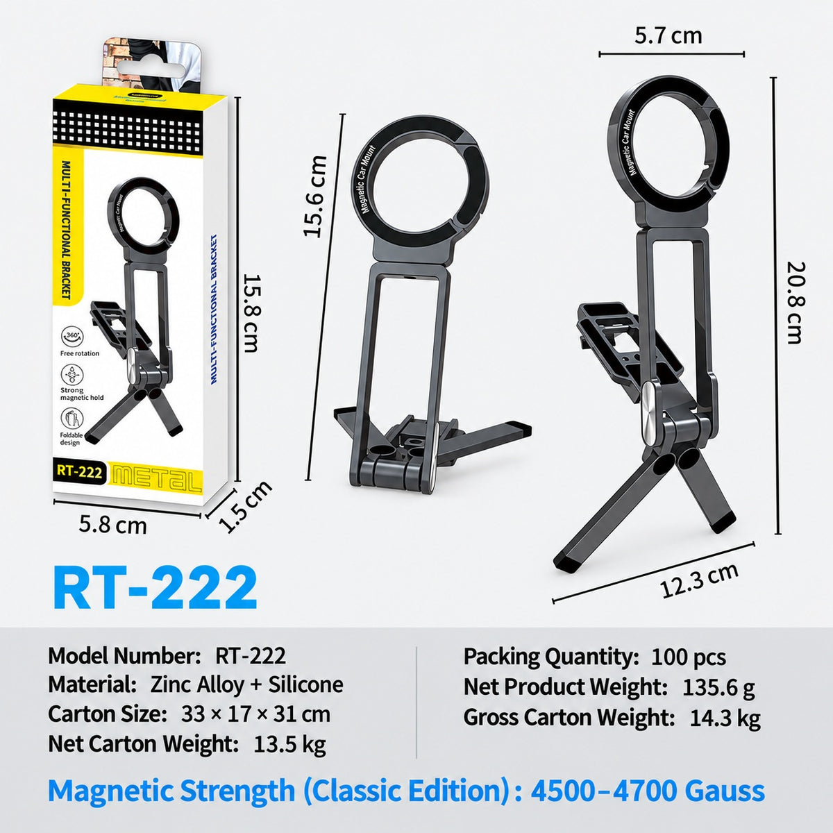 navor Foldable Magnetic Phone Tripod Stand, 180° Adjustable, 5 Modes