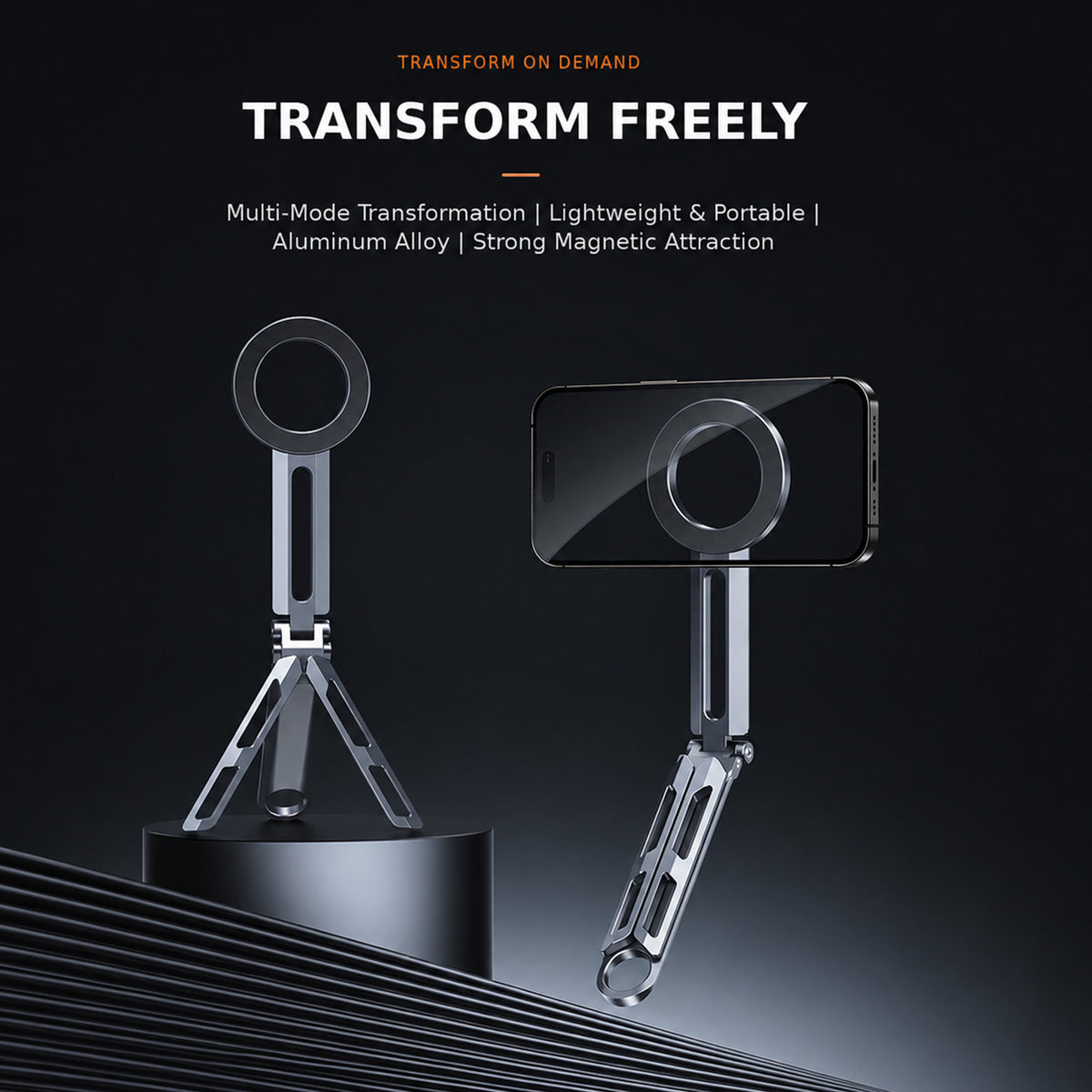 navor Magnetic Phone Tripod Stand for MagSafe, Foldable Aluminum Grip