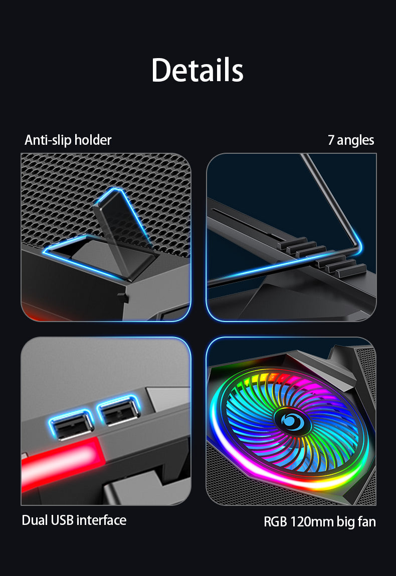 navor Laptop Cooling Pad for 12-17 Inch, Gaming Laptop Cooler with 5 Quiet Fans, RGB LED Lights
