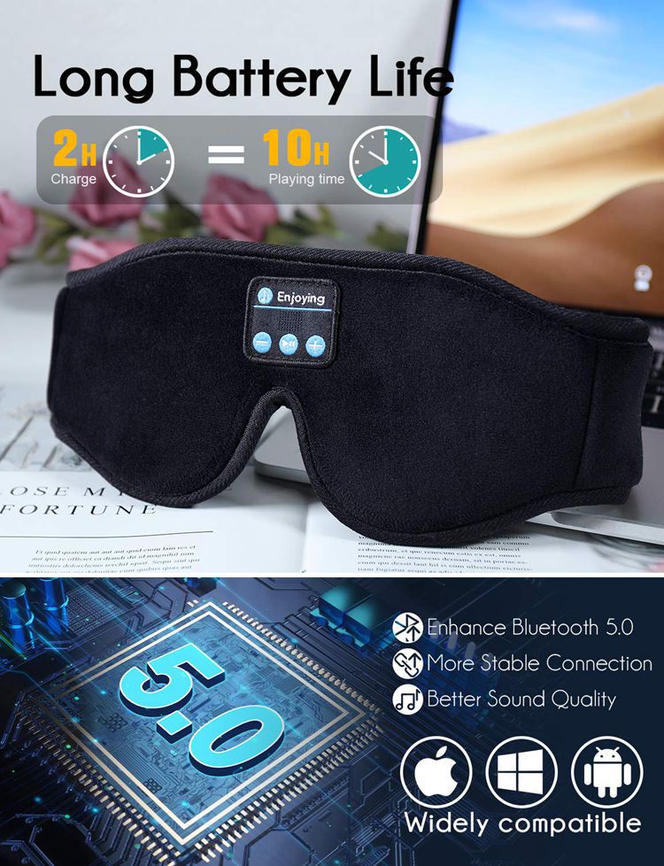 navor for Bluetooth Sleep Headphones Eye Mask with HD Stereo Wireless Audio