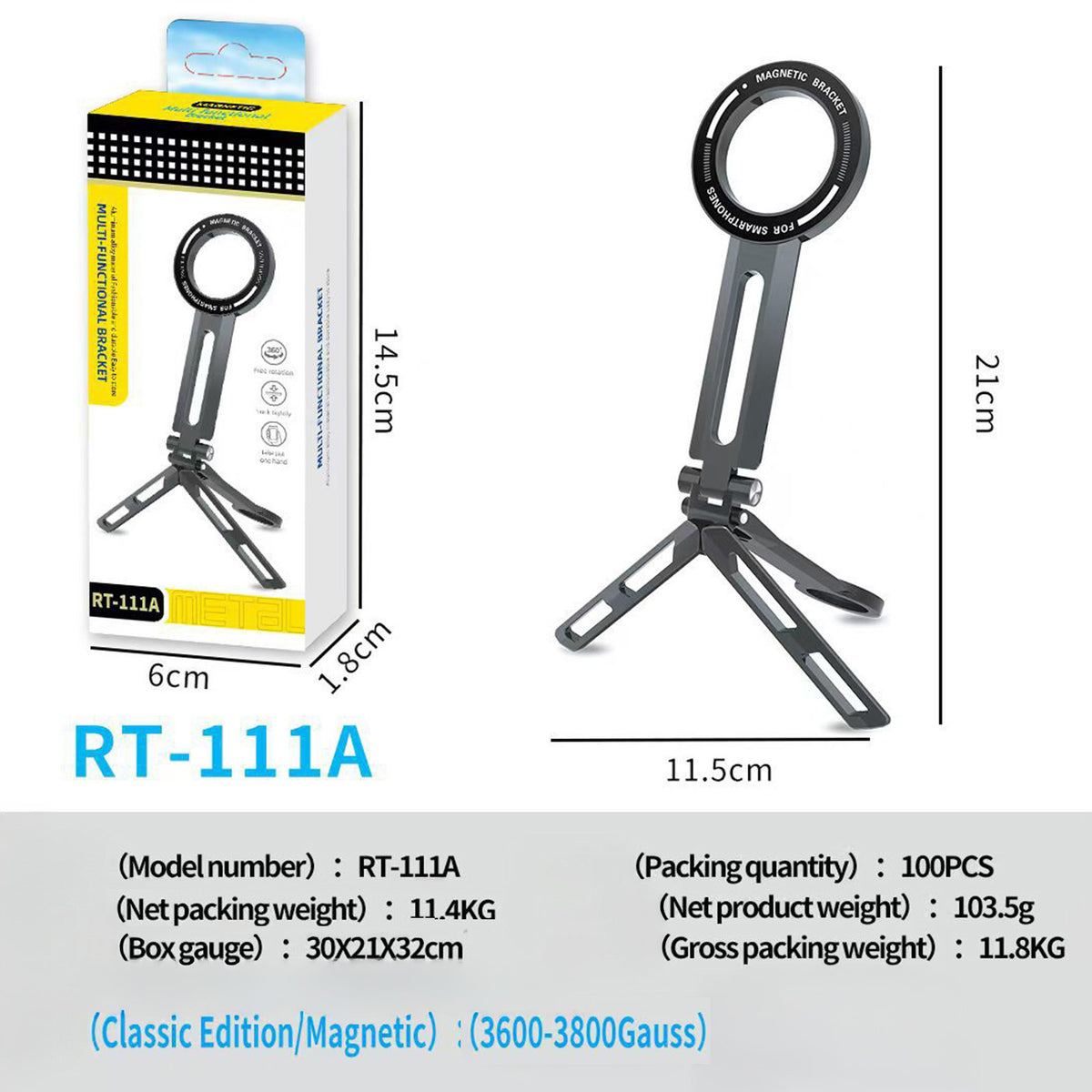 navor Magnetic Phone Tripod Stand for MagSafe, Foldable Aluminum Grip