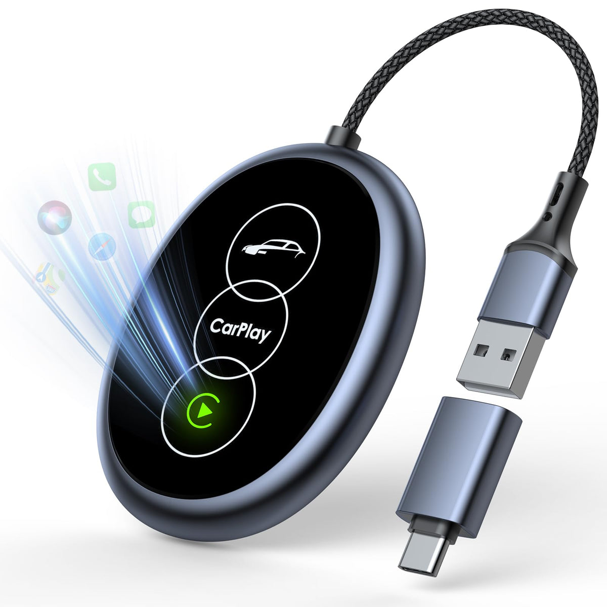 Wireless CarPlay Adapter USB-A USB-C for Factory Wired CarPlay iOS 10+