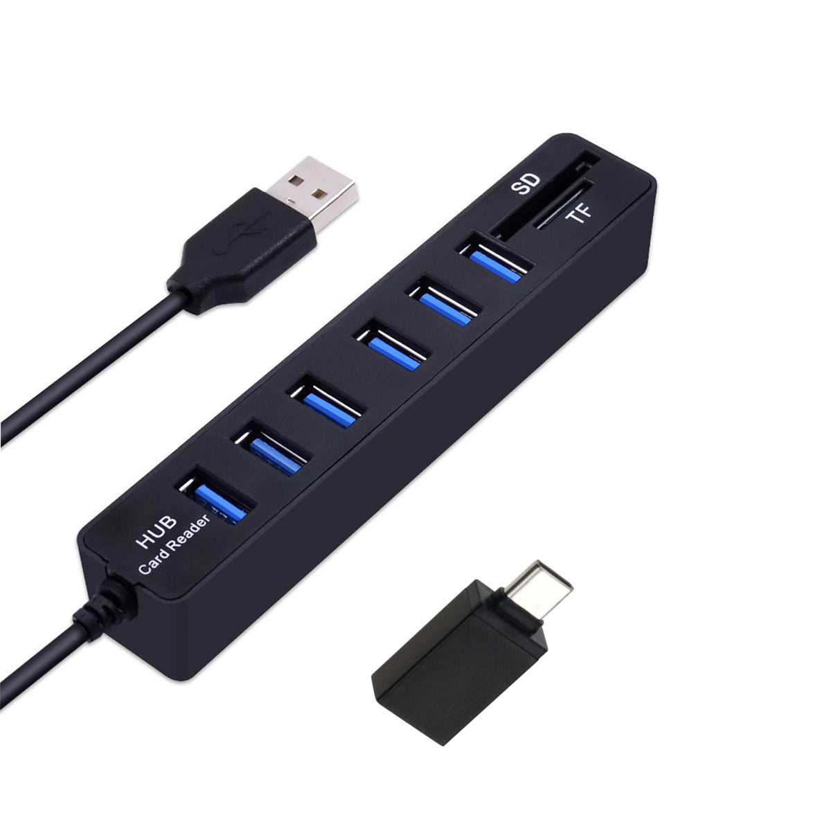 Navor 8-in-1 USB-C Hub with 1m Cable, 6 USB 2.0 Ports, SD TF Card Reader, Plug & Play