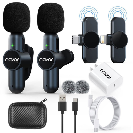 navor Wireless Lavalier Microphone Dual Mics & Receivers for iPhone, iPad, Android