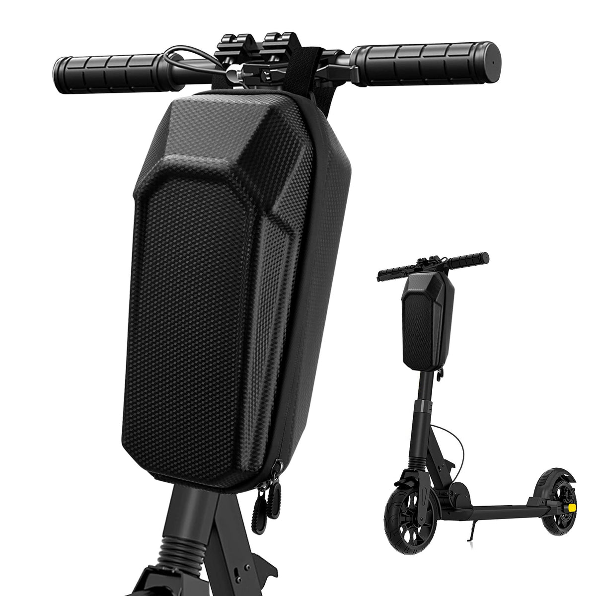 Scooter Handlebar Bag, 2L EVA Waterproof Hard Shell Front Storage, Black