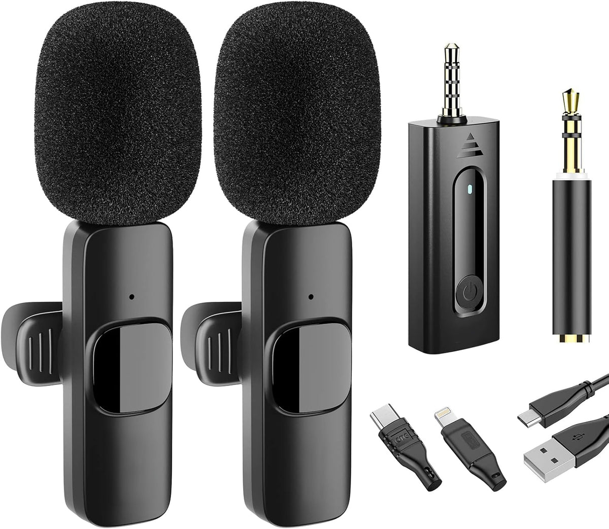 navor Wireless Lavalier Microphone Dual Clip-On for Compatible iPhone Android Camera