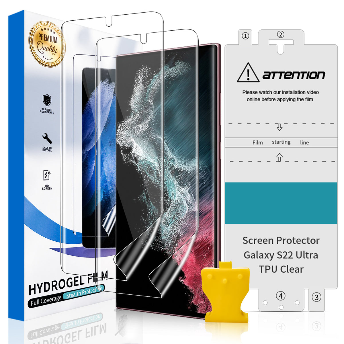 navor 2 Pack Screen Protector & 2 Pack Camera Lens Protector for Samsung Galaxy S22 Ultra