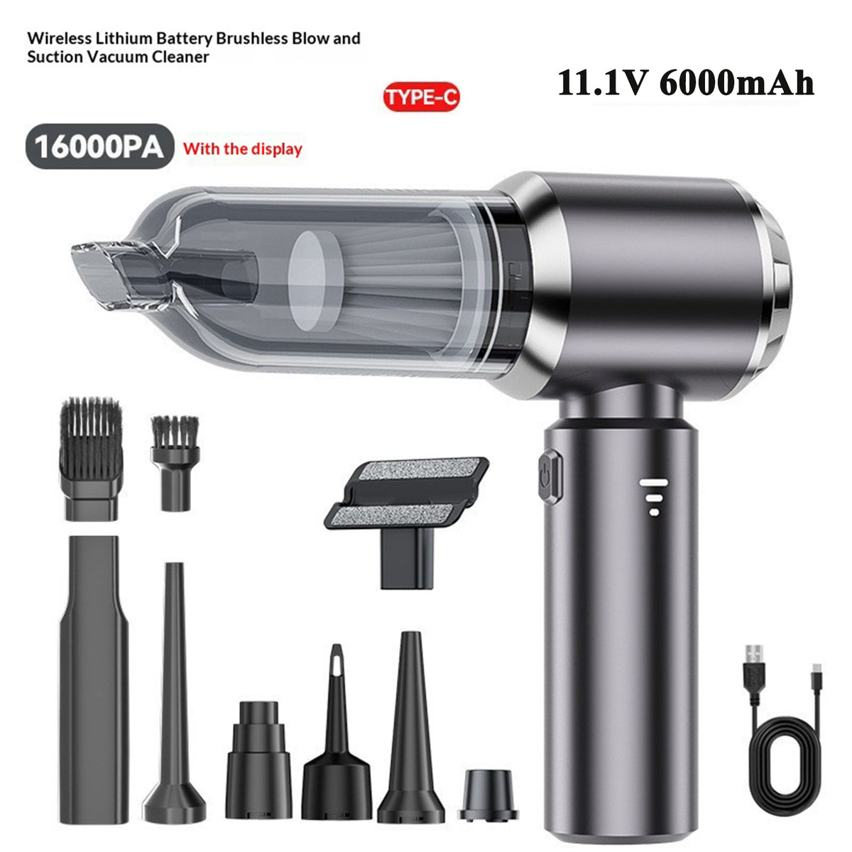 Cordless Handheld Vacuum & Blower, 16000Pa, Brushless Motor, USB-C