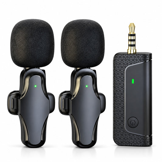 Dual Wireless Lavalier Microphone 2.4GHz ENC Noise Reduction 3.5mm for Vlogs & Interviews