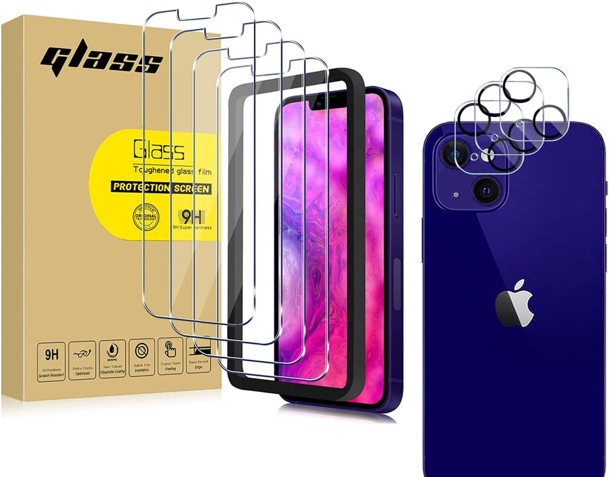[3+3 PACK] 3 Pack Screen Protector & 3 Pack Camera Lens Protector Compatible with iPhone 13 [6.1 inch]