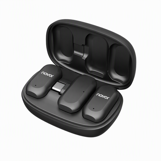 navor Wireless Lavalier Microphone for iPhone, for iPad & Android – Dual Clip-On Lapel Mics with Noise Cancellation