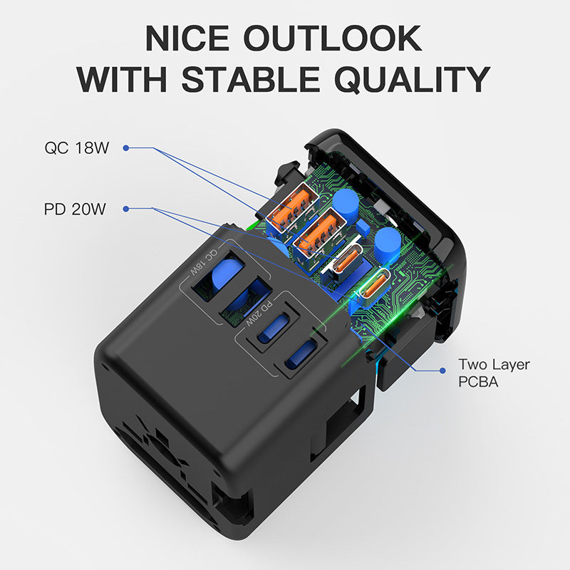 navor Universal Travel Adapter with 2 USB-C & 2 USB-A Ports for International Travel