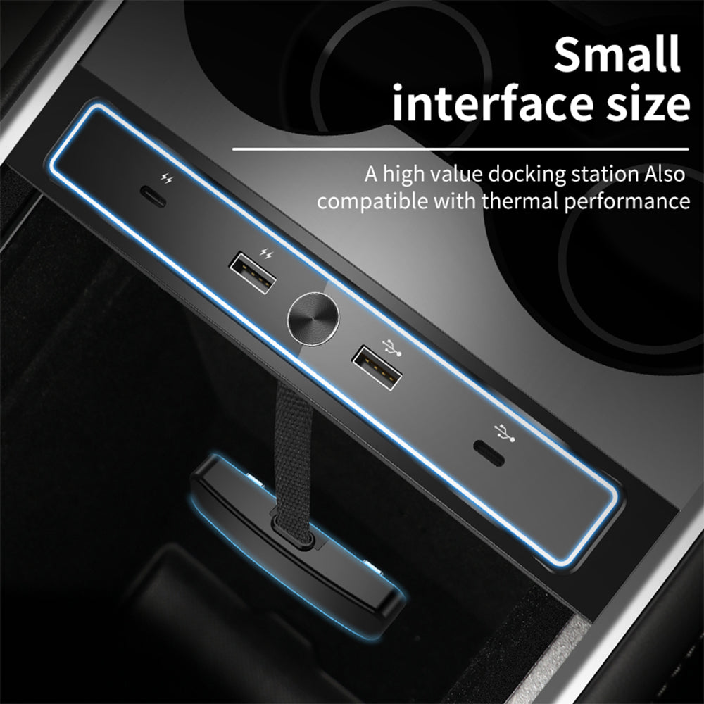 4-in-1 USB Hub with LED Light Compatible with Tesla Model 3 / Y (2021 2022 2023)