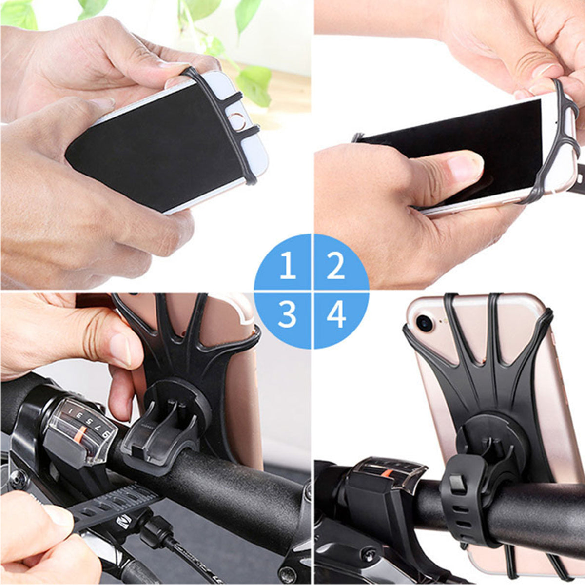 navor 360° Adjustable Bike & Motorcycle Phone Mount, Universal Silicone Handlebar Holder for 4.0–6.7"