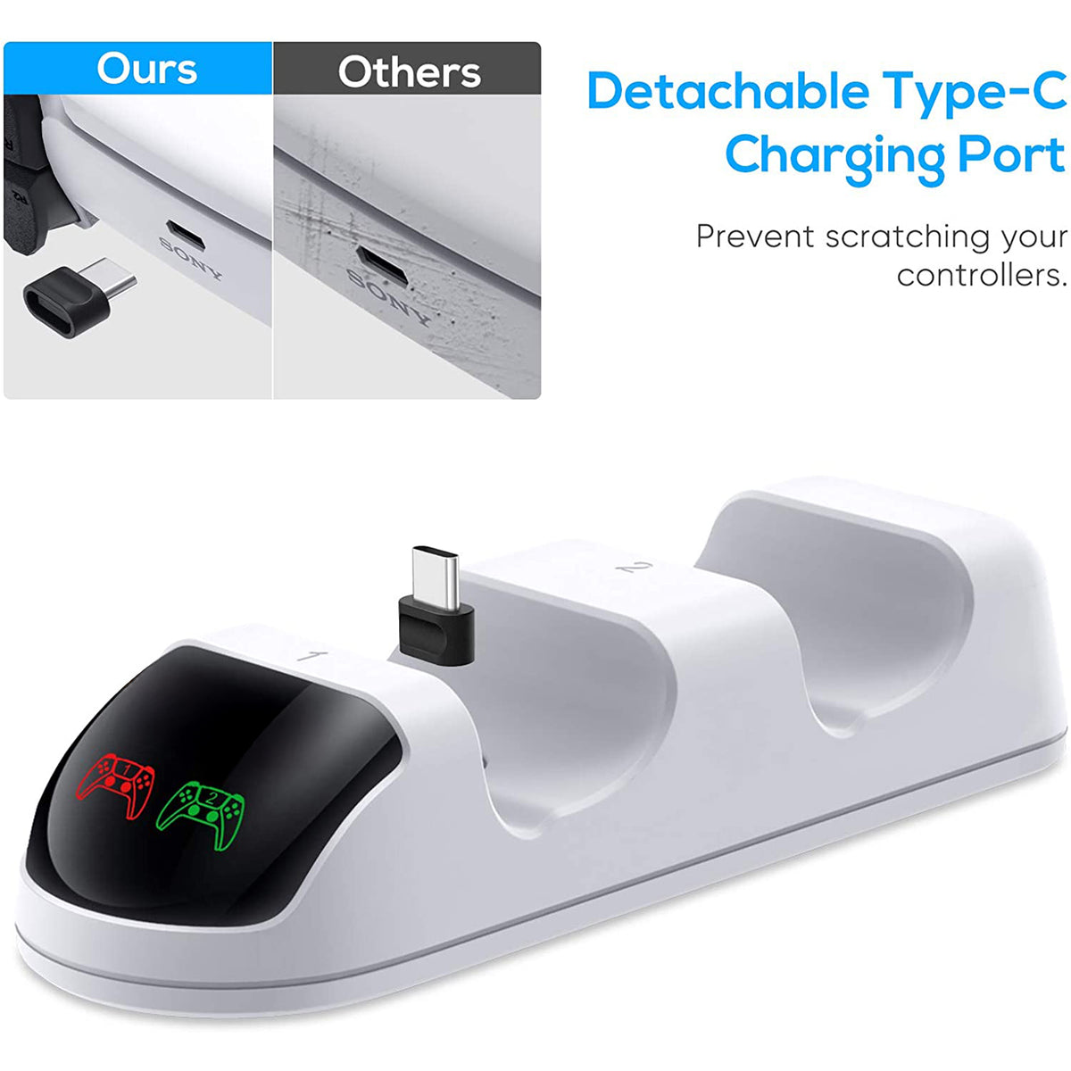 navor PS5 Controller Charger Station, Fast Charging Dual USB-C Dock for PlayStation 5
