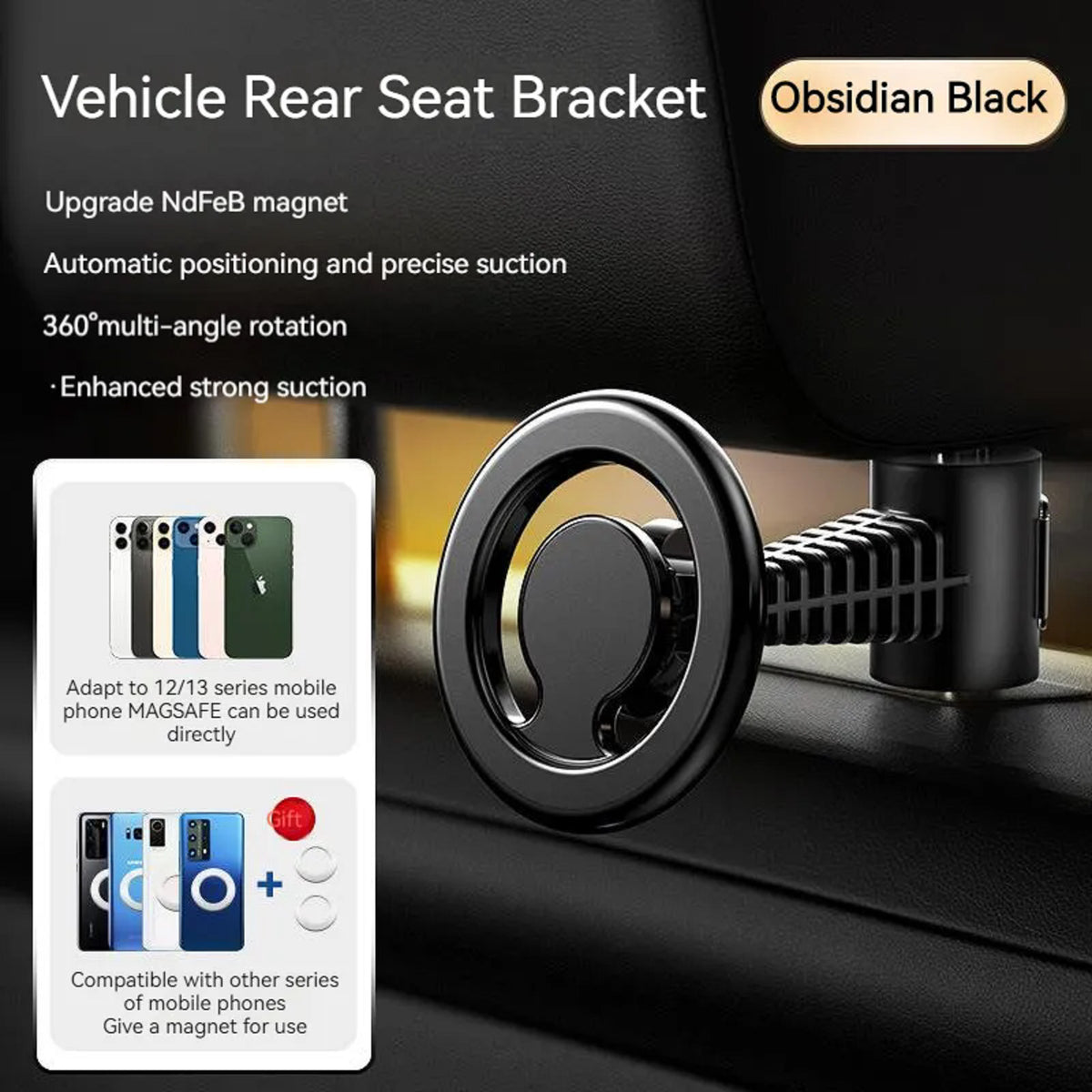 Navor Car Phone Holder, Car Back Seat Headrest Magnetic Mount Holder for Cellphone iPad Tablet GPS