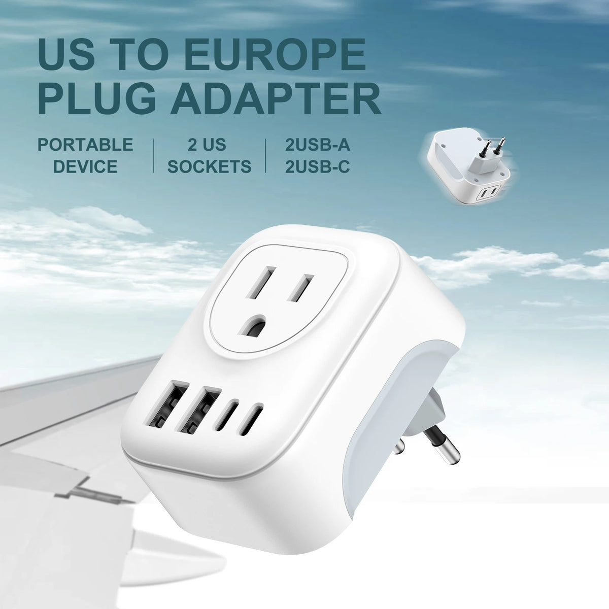 International Travel Plug Power Adapter, 6-in-1 with 2 American Outlets