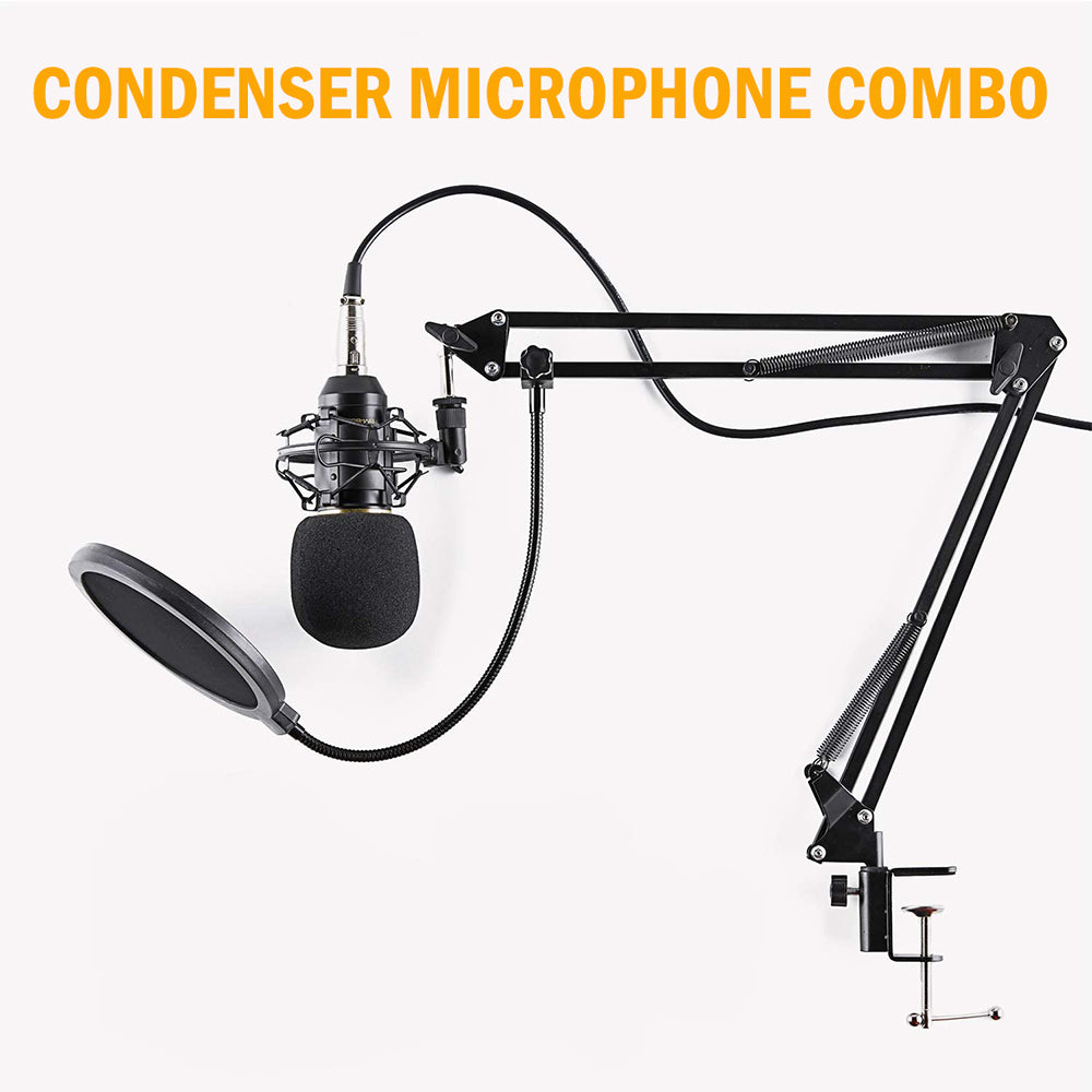 navor XLR Condenser Microphone Combo Cardioid Professional Mic Kit with Adjustable Suspension Scissor Arm, Shock Mount & Pop Filter