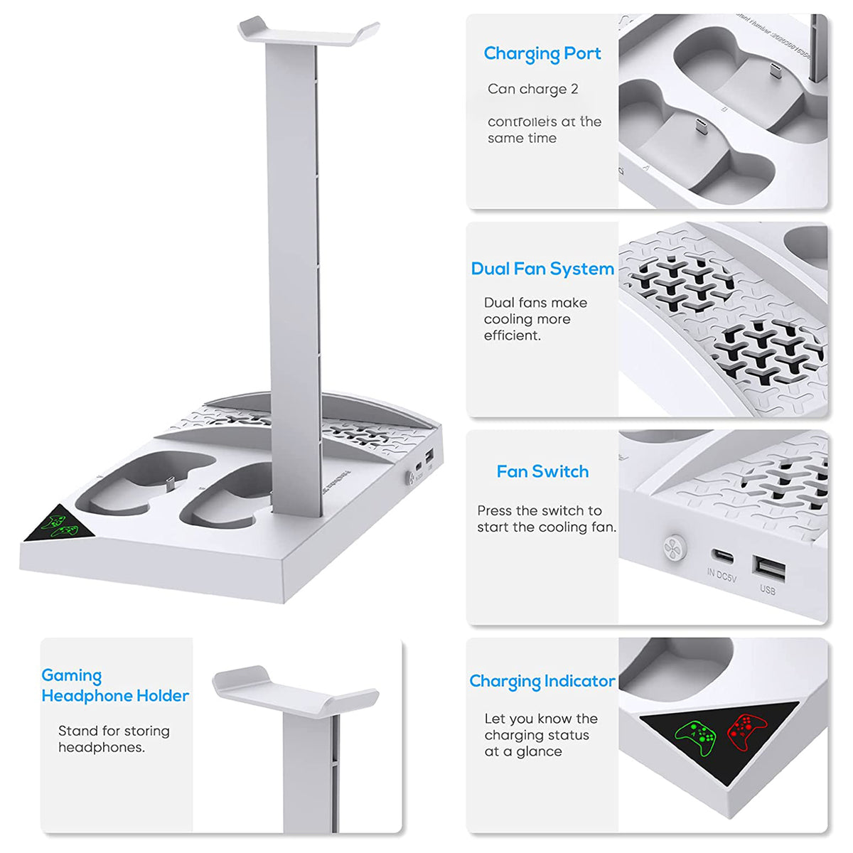 navor Charger Stand with Cooling Fan for Xbox Series S Console, Charging Dock -White
