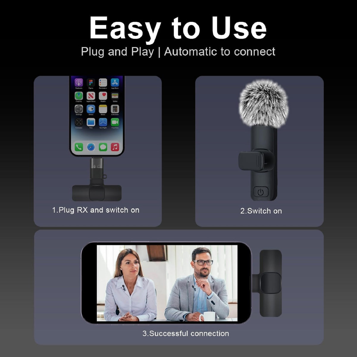 navor Wireless Lavalier Microphone for iPhone 15/16, Android USB-C