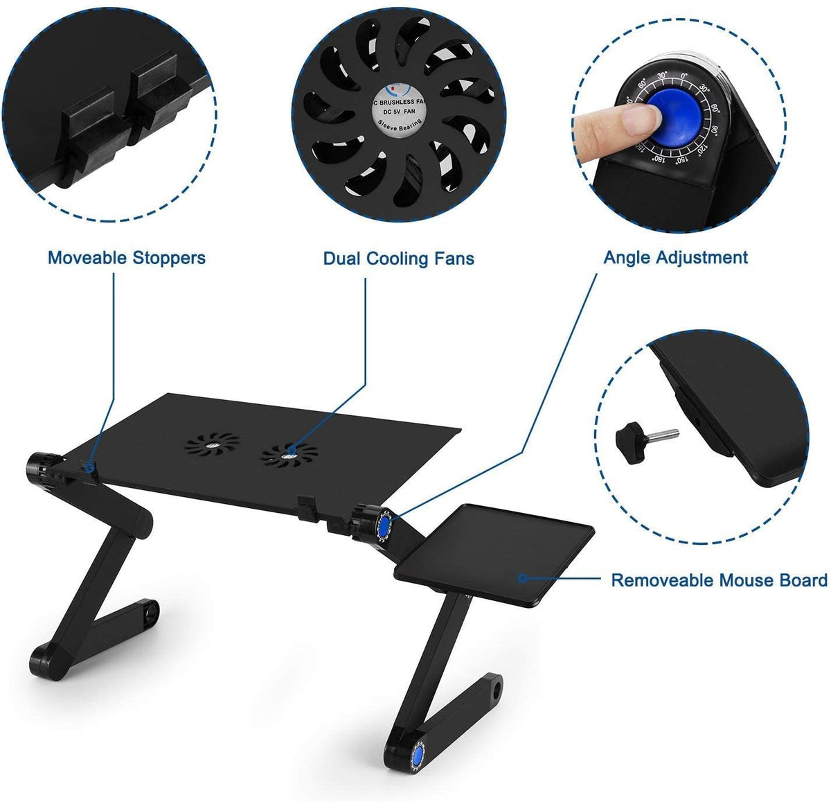 Navor Adjustable Standing Laptop Desk Stand Portable Aluminum Laptop Riser with Dual Cooling Fans & Mouse Pad