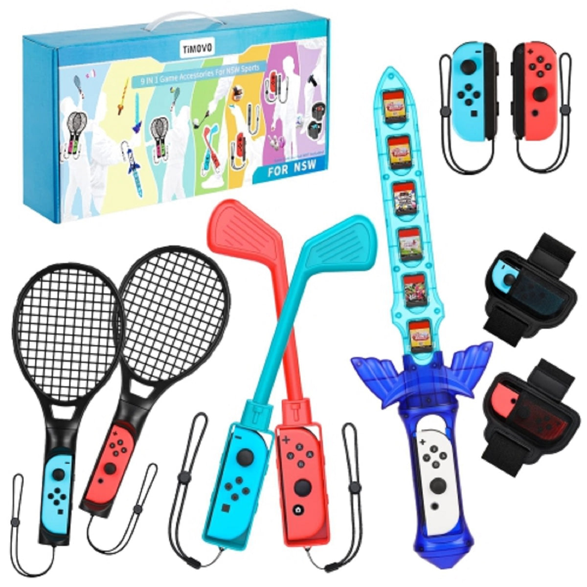navor 9-in-1 Sports Accessories Kit for Switch Joy-Con Family Bundle