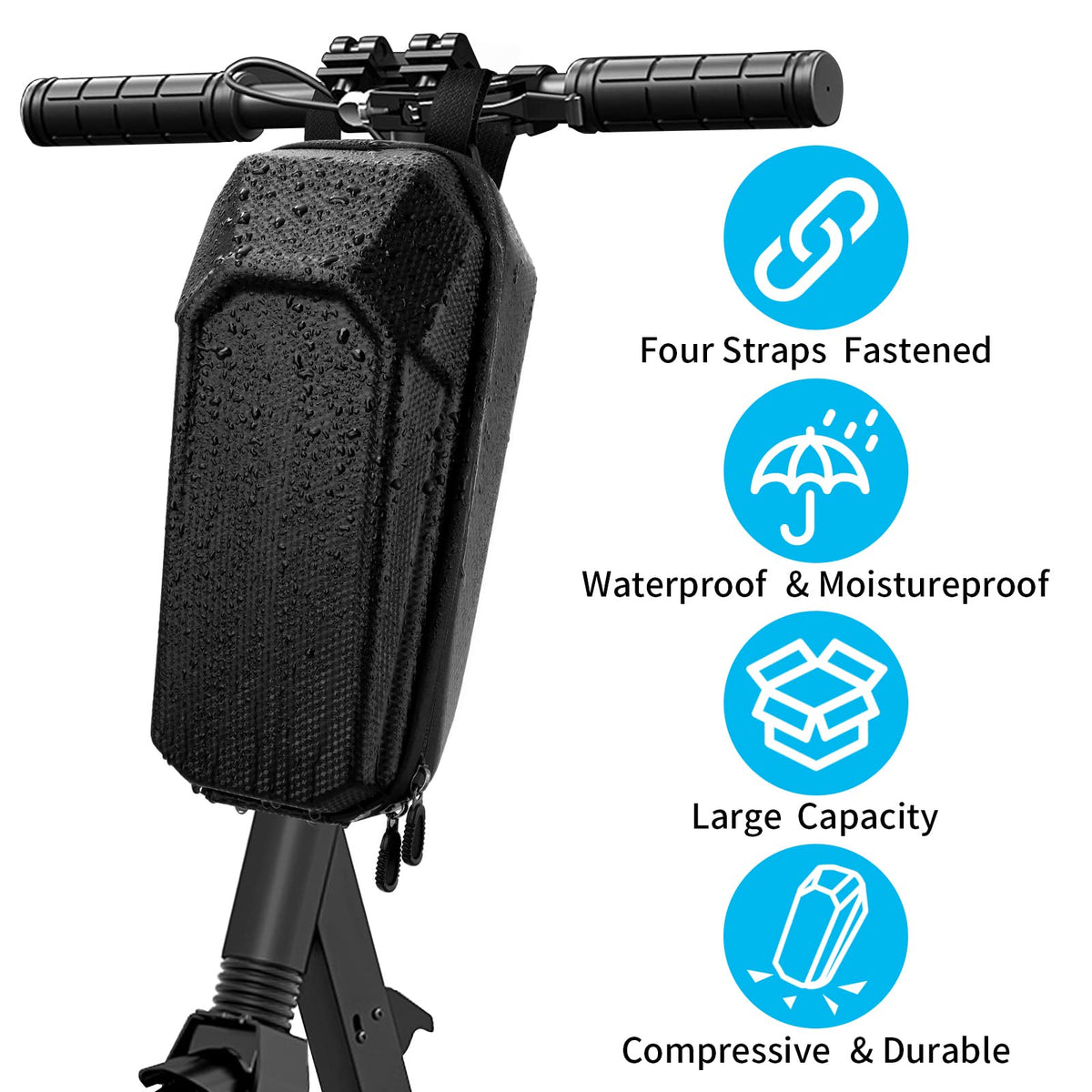 Scooter Handlebar Bag, 2L EVA Waterproof Hard Shell Front Storage, Black