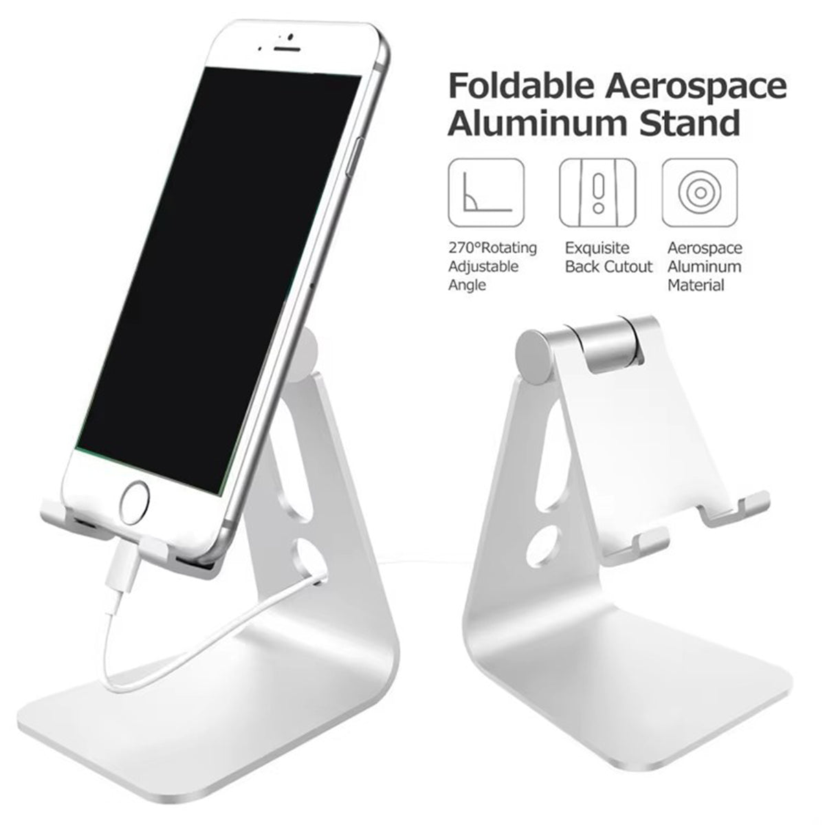 Navor Adjustable Aluminum Phone Stand for Desk, Foldable-Silver