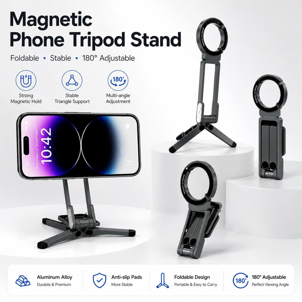 navor Foldable Magnetic Phone Tripod Stand, 180° Adjustable, 5 Modes
