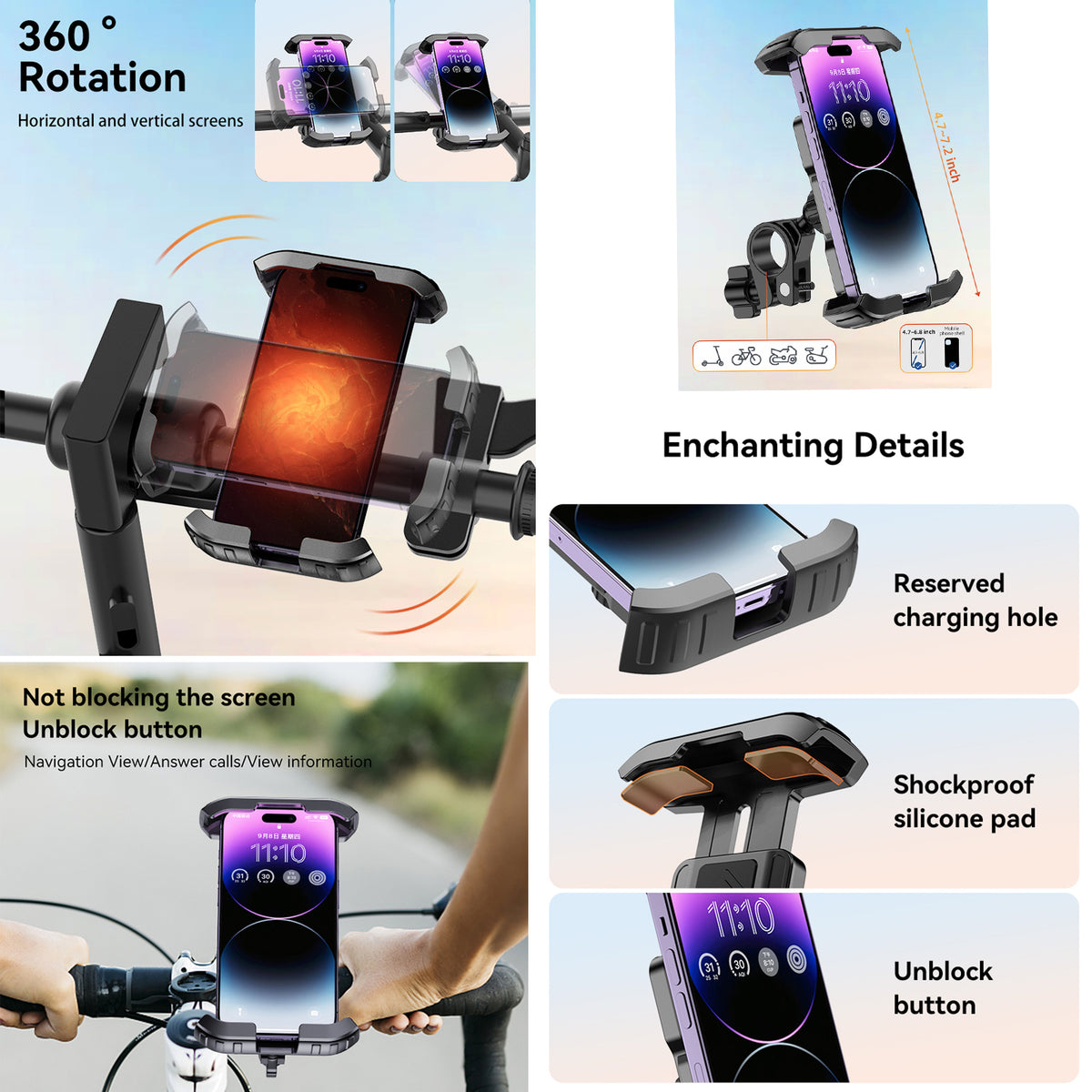 Navor Motorcycle & Bike Phone Mount – 360° Rotatable Handlebar Phone Holder with Security Lock