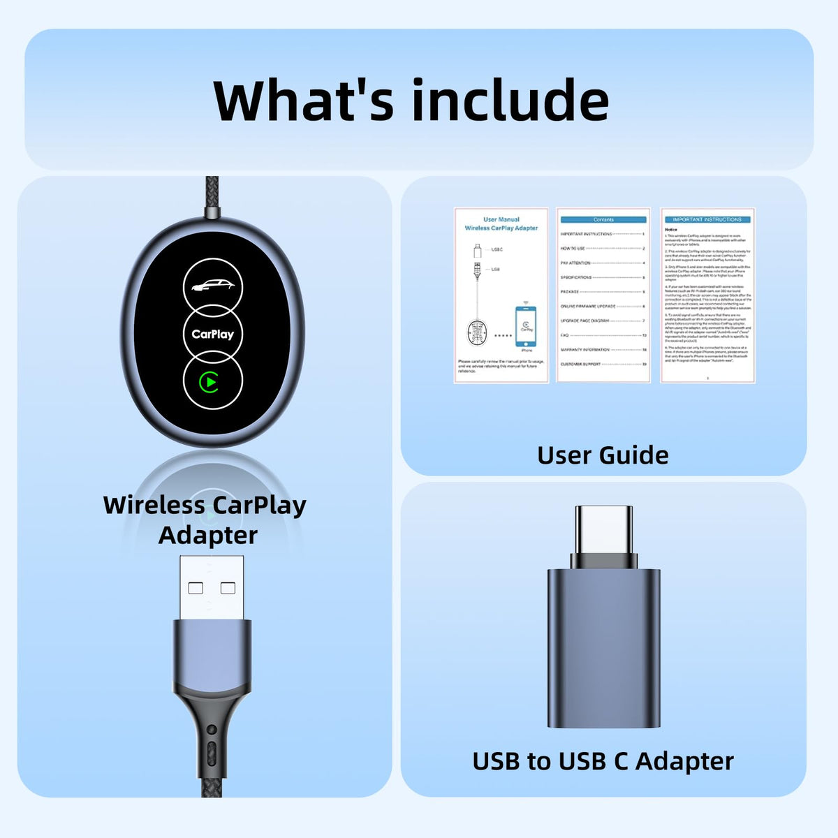 Wireless CarPlay Adapter USB-A USB-C for Factory Wired CarPlay iOS 10+