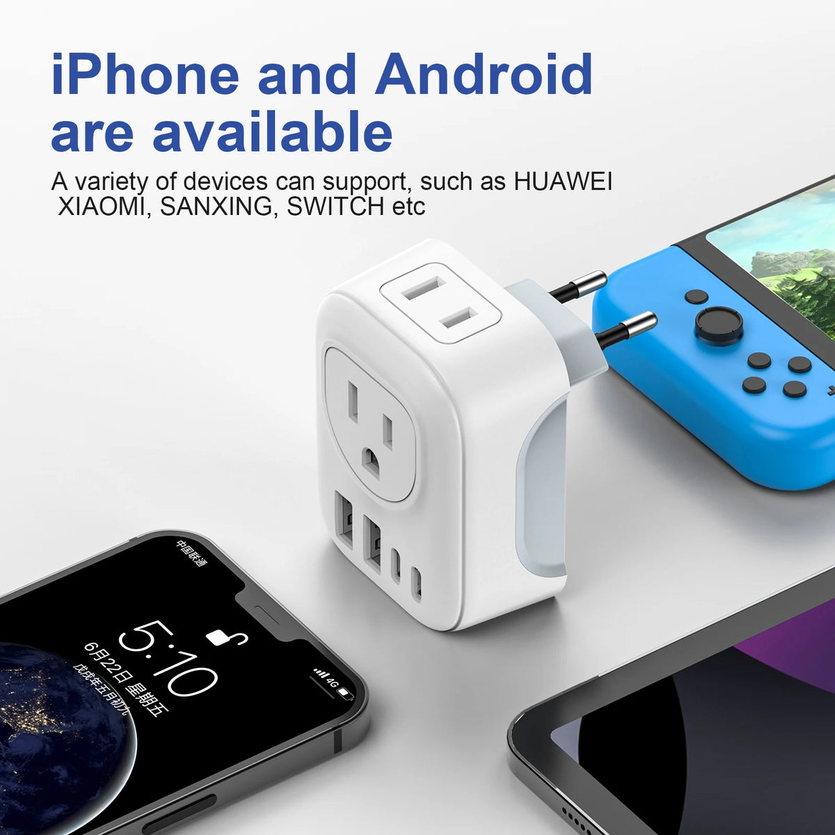 International Travel Plug Power Adapter, 6-in-1 with 2 American Outlets