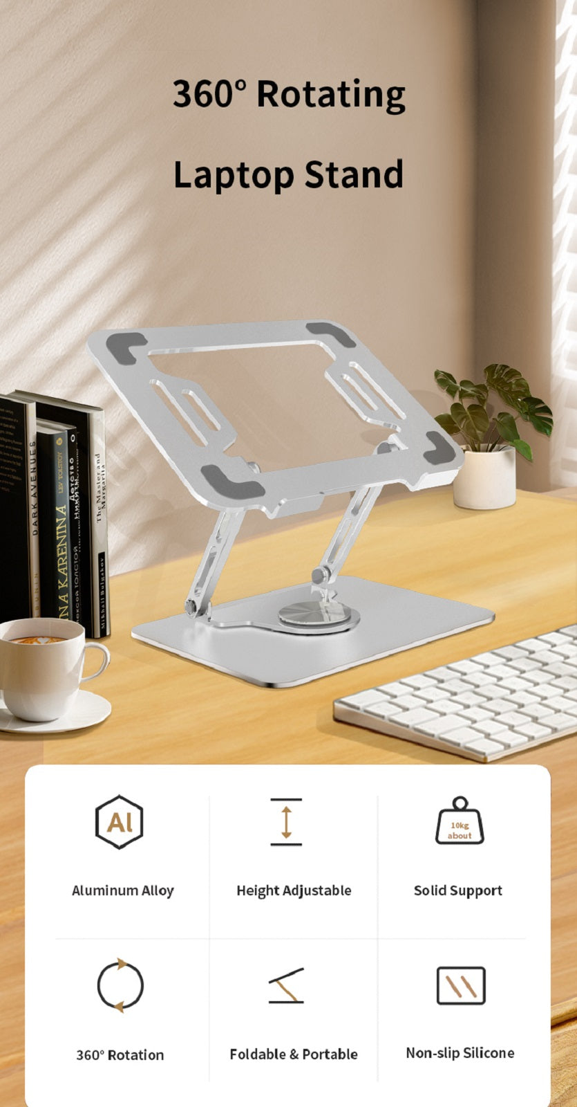 Navor 360° Swivel Laptop Stand – Adjustable Height, Ergonomic & Portable-10-17 inch laptops