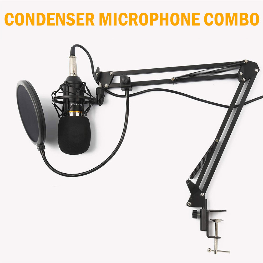 navor XLR Condenser Microphone Combo Cardioid Professional Mic Kit with Adjustable Suspension Scissor Arm, Shock Mount & Pop Filter