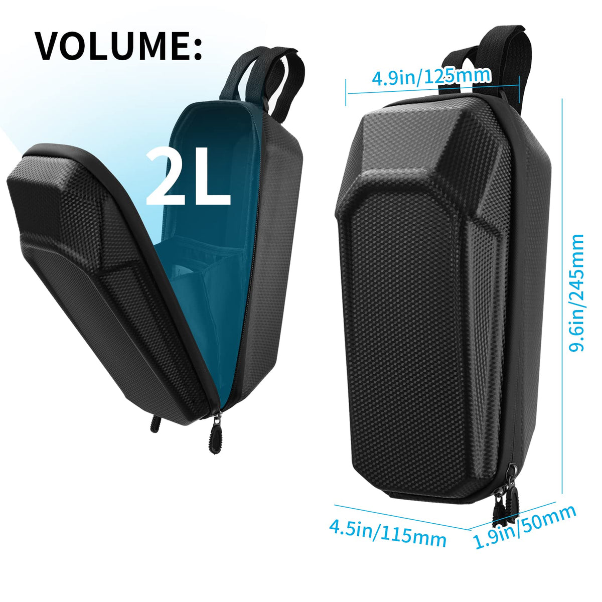 Scooter Handlebar Bag, 2L EVA Waterproof Hard Shell Front Storage, Black