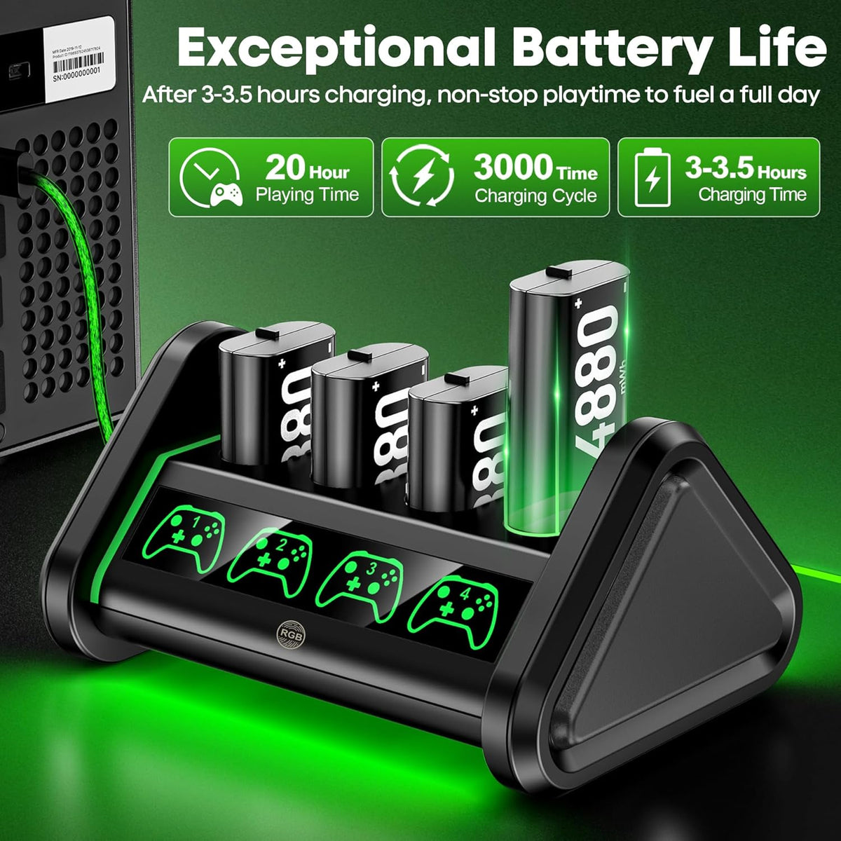 navor Rechargeable Battery Pack for Xbox One & Xbox Series X|S Controllers,