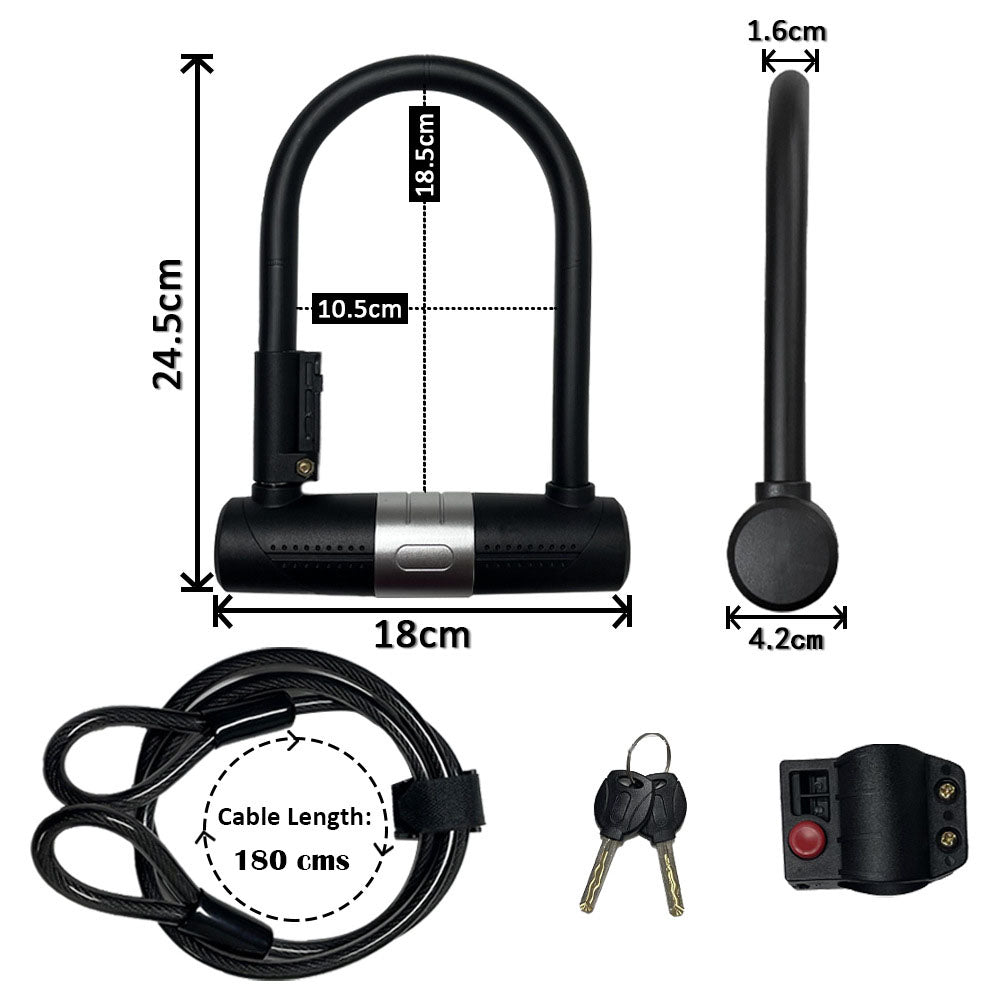 navor U Lock with Steel Cable, Heavy Duty Bicycle Lock, Keyed Anti Theft Bike Security Lock