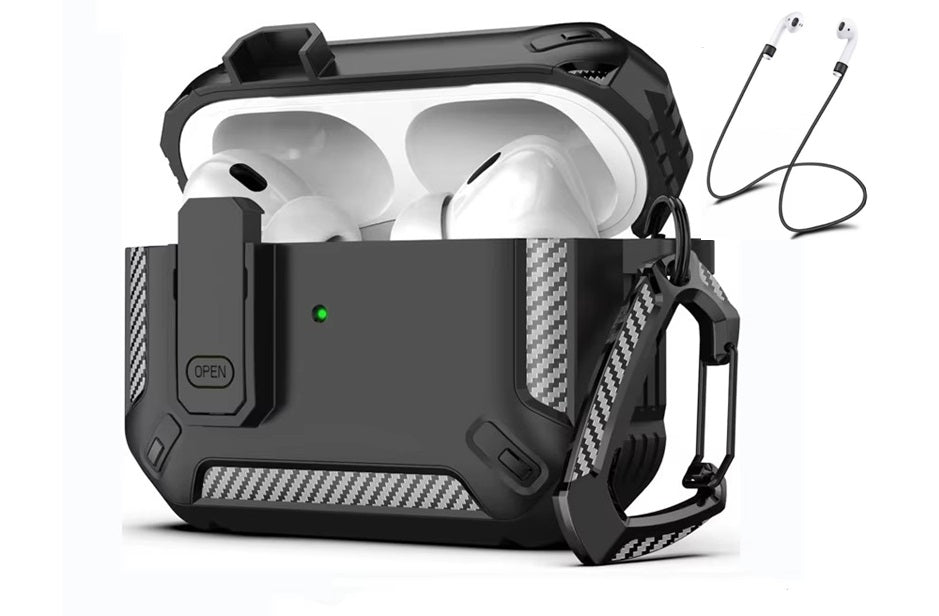 For AirPods Pro 2 Case Rugged Shockproof Protective Cover with Carabiner