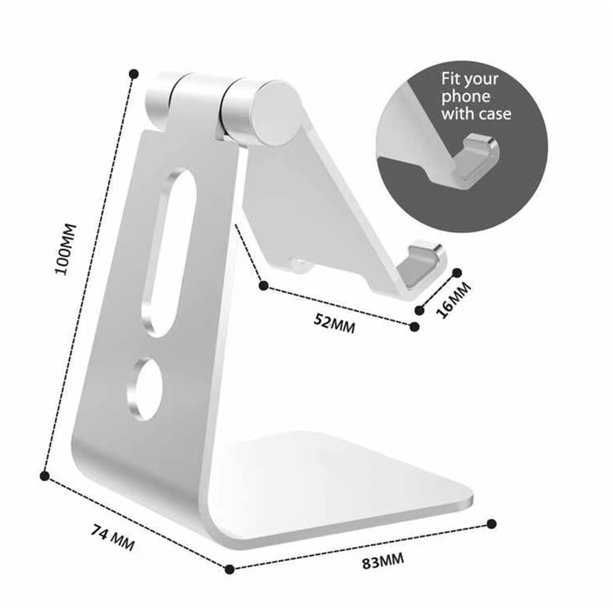 Navor Adjustable Aluminum Phone Stand for Desk, Foldable-Silver