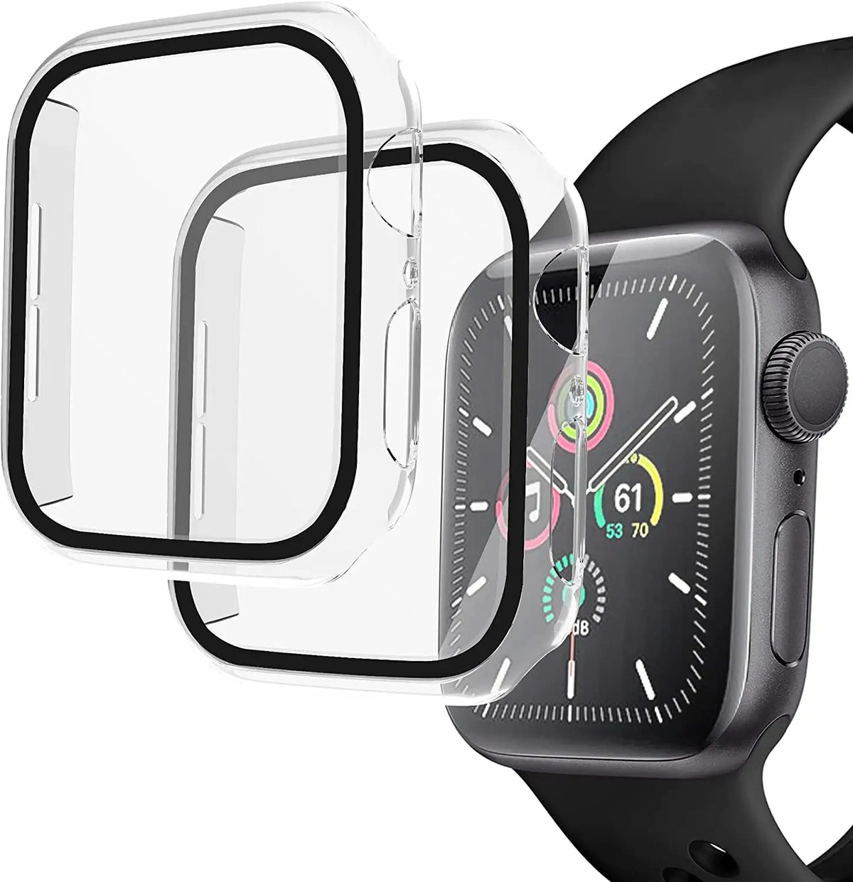 navor 2 Pack Transparent Protective Hard Case Shockproof Built in Tempered Glass Screen Protector Case for Apple Watch Series 6 5 4 SE 44mm for iWatch [Clear]