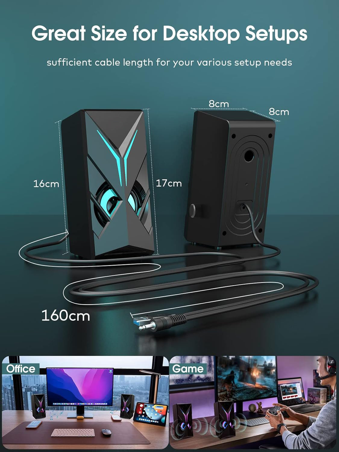 Navor Computer Speakers for Desktop, 10W USB Powered Stereo PC Speakers with RGB Lights