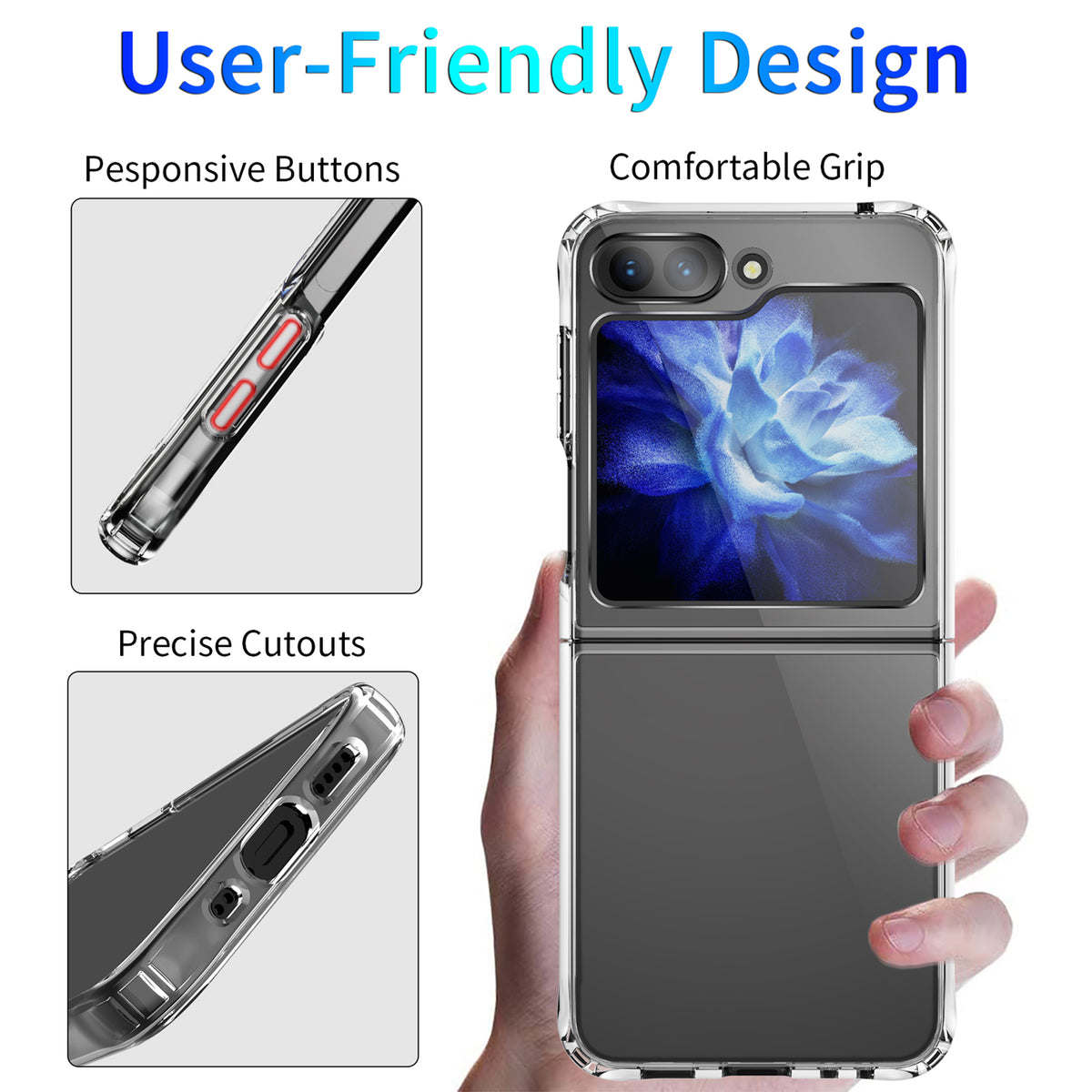 navor for Samsung Galaxy Z Flip 5 Case Crystal Clear, Anti-Yellowing Shockproof Acrylic Full Protective Cover